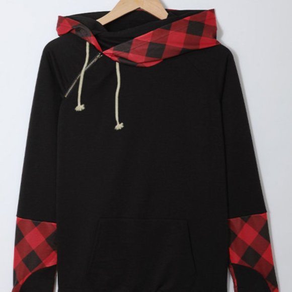 ❤Host Pick❤ New Red Plaid Double Hoods Thumb Hole Hoodie - Picture 6 of 11